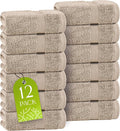 White Classic Taupe Washcloths Set for Body and Face Towel, Cotton Wash Cloths Bulk 12 Pack, Spa Fingertip Wash Clothes 12x12 Inch, Soft Absorbent Gym Towels