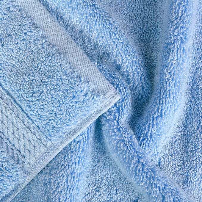 BNM Egyptian Cotton Heavyweight Towels, Ideal for Bathroom, Shower, Spa, Hotel, 800 GSM, Face/Washcloths, Hand Towels, Bath Towels, Highly-Absorbent, Luxury Home Basics, 9 Piece Towel Set, Light Blue
