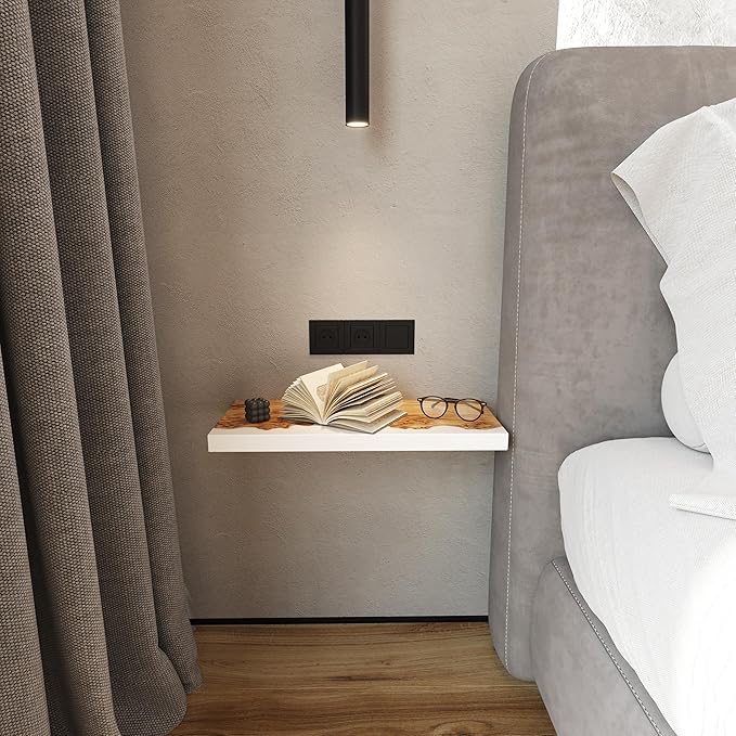 RWA Straight Edge Floating Shelf – Unique Wood Floating Shelf for Wall Decor, Living Room, Bedroom, or Bathroom – Sleek Decorative Wall Shelves for Home & Office (Straight/White, Large - 24x7)