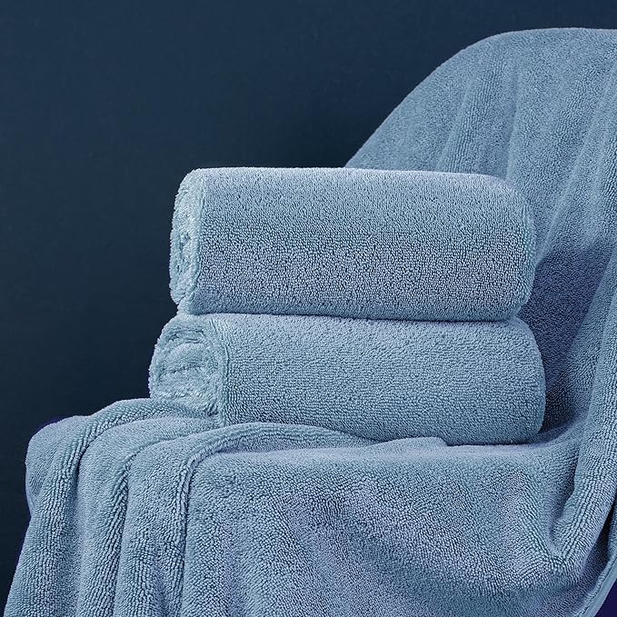 POLYTE Ring Spun Microfiber Oversize Quick Dry Lint Free Bath Towel, 60 x 30 in, Pack of 2 (Blue)