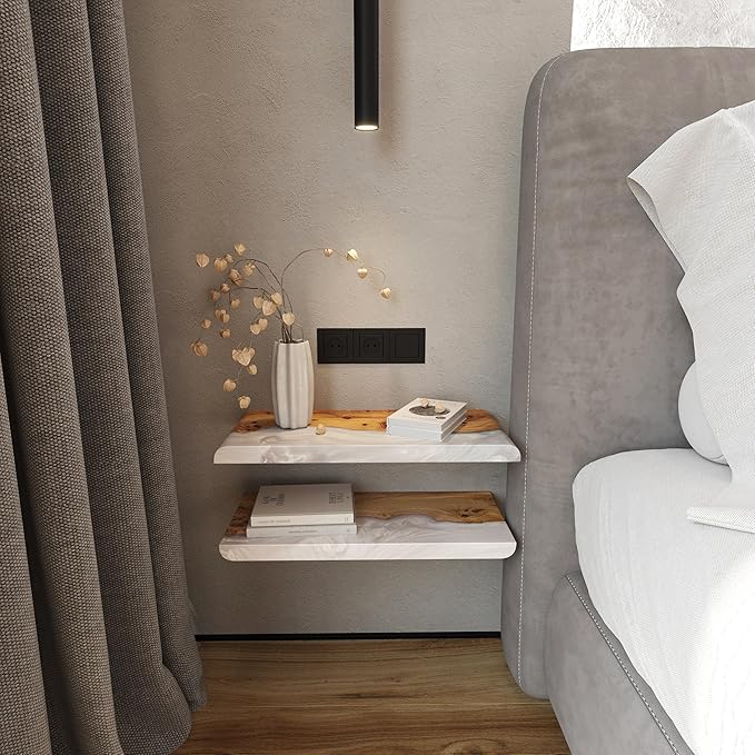 RWA Straight Edge Floating Shelf – Unique Wood Floating Shelf for Wall Decor, Living Room, Bedroom, or Bathroom – Sleek Decorative Wall Shelves for Home & Office (Straight/White, Large - 24x7)