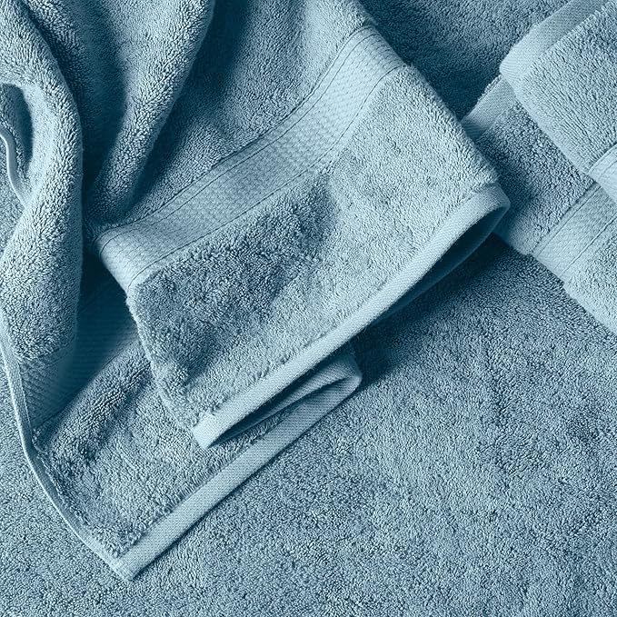 Superior Egyptian Cotton Pile 6 Piece Towel Set, Includes 2 Bath, 2 Hand, 2 Face Towels/Washcloths, Ultra Soft Luxury Towels, Thick Plush Essentials, Guest Bath, Spa, Hotel Bathroom, Denim Blue