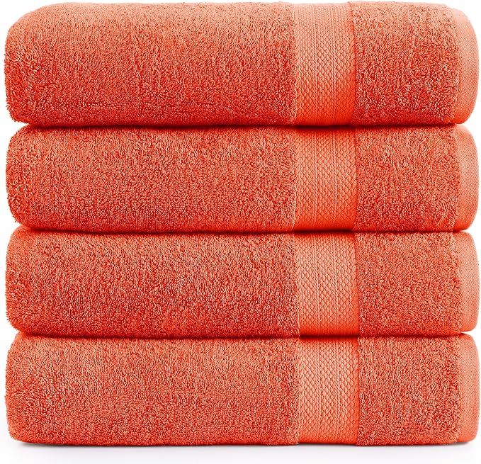 LANE LINEN 100% Cotton 4 Pack Bath Sheets Set (35"x66") - Ring Spun, Ultra Soft & Highly Absorbent Extra Large Towels - Multipurpose Premium Hotel Quality Bathroom Towel - Tiger Lily