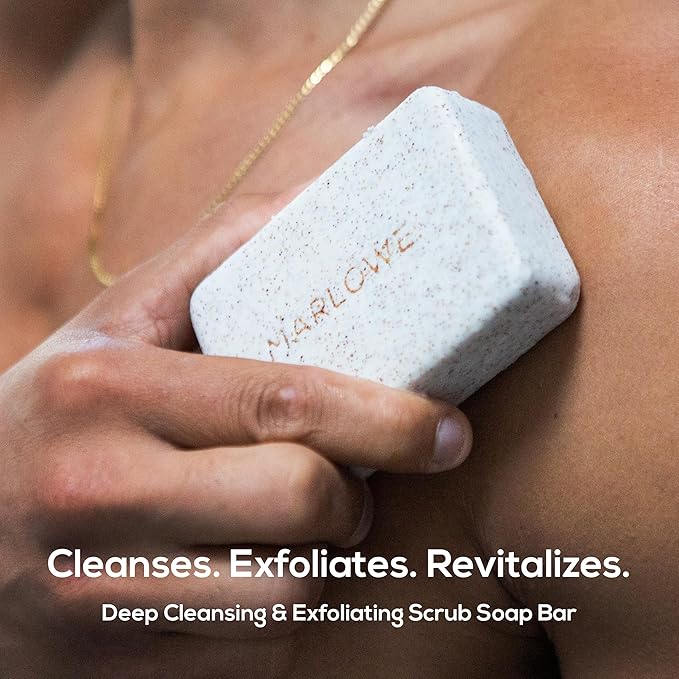 MARLOWE. No. 102 Body Scrub Soap 7 oz (3 Bars), Oud Wood, Exfoliating Soap Bar with Shea Butter, Olive Oil & Green Tea Extracts, Cleanses, Smooths & Revitalizes Skin, Earthy & Smoky Scent