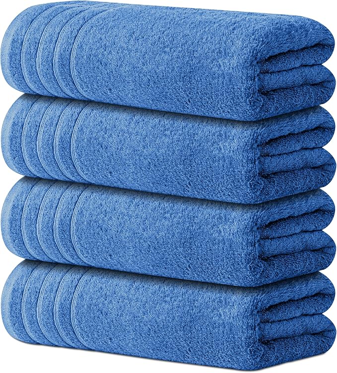Avalon Towels Bath Towels Set of 4, Size 30 x 60 Inches, Highly Soft and Absorbent, Quick Drying, Lightweight, Perfect for Daily Use (Blue)