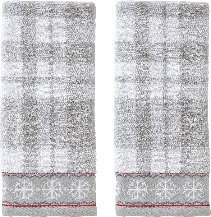SKL Home Winter/Christmas Whistler Plaid Hand Towel 2pc Set for Bath/Kitchen/Bar & Gift, Gray