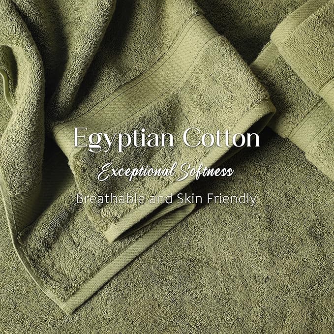 Superior Egyptian Cotton Pile 6 Piece Towel Set, Includes 2 Bath, 2 Hand, 2 Face Towels/Washcloths, Ultra Soft Luxury Towels, Thick Plush Essentials, Guest Bath, Spa, Hotel Bathroom, Forest Green