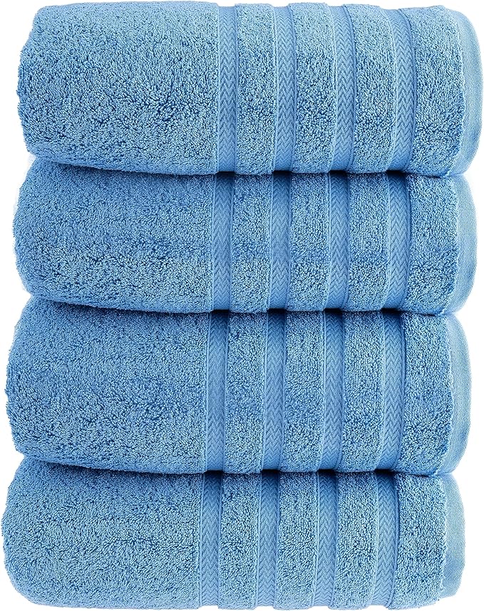 HALLEY Turkish 4 Pack Premium Bath Towels (4 Pieces) 650 GSM Highly Absorbent Super Soft 100% Cotton - 4 Bath Towels (Blue)