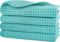 POLYTE 430 GSM Microfiber Lint Free Washcloth Face Towel, 13 x 13 in, 4 Pack (Waffle Weave)