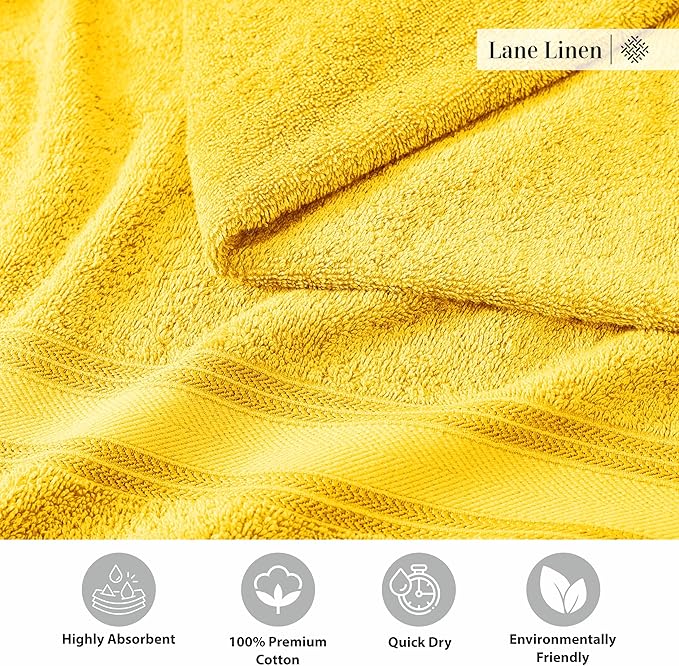 LANE LINEN 12 Pack Towels for Bathroom – 100% Mercerized Cotton, 4 Bath, 4 Hand & 4 Wash Cloth, Zero Twist Soft Towels, Oeko Tex Certified Hotel Quality Towel, Easy to Wash – Mimosa