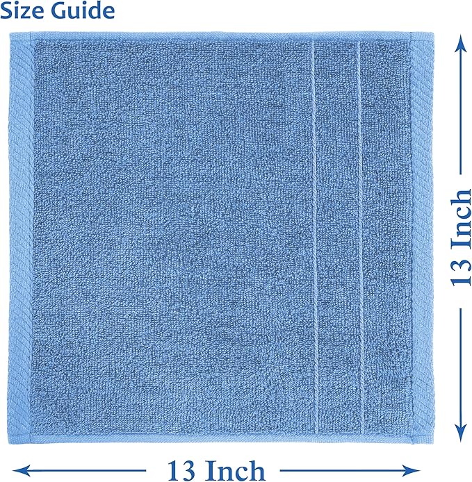 Casa Platino 100% Cotton Wash Cloths 6 Pack - Spa & Salon Quality - Ring Spun Cotton Face Cloths- Soft & Absorbent Washcloths for Shower, Home, Kitchen - Fingertip Towels - 13"x13", Cerulean Blue