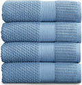 NY Loft 100% Cotton Bath Towel 4 Pack | Super Soft & Absorbent Quick-Dry Bath Towels 30" x 52" |Textured and Durable Cotton | Trinity Collection (4 Pack Bath Towel, Blue Shadow)