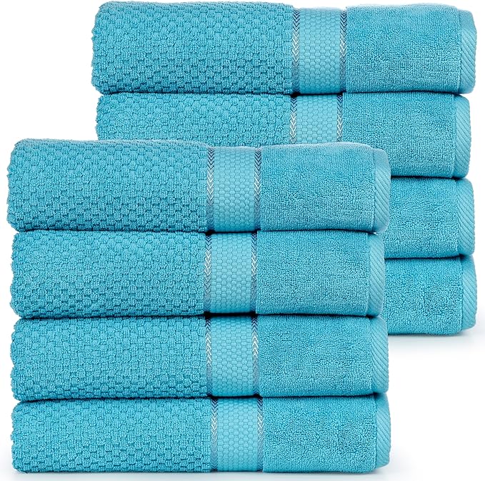 Ample Decor 100% Cotton Sky Blue 18 X 28 Inch Hand Towel for Bathroom Set of 8 - Super Soft, Highly Absorbent, Popcorn Textured