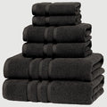 Veteran Textile LLC - 6 Pieces - Turkish Cotton - Luxury Towel Set for Bathroom & Kitchen, 2 Bath Towels, 2 Hand Towels & 2 WashCloths *Valued $79.99* (Black)