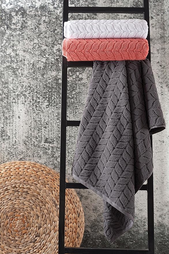 BAGNO MILANO Turkish Bath Towels, Soft Plush Jacquard Luxury Bath Towels, Quick Dry Towel Set (Coral Red, 3 pcs Towel Set)
