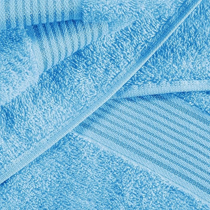BELZZI Home Ultra Soft 4 Pack Oversized Bath Towel Set 27x54, Cotton Compact Bath Towels, Highly Absorbant Eco-Friendly Quickdry & Lightweight Towel, Ideal for Gym Travel Camp Pool - Sky Blue