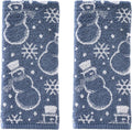 SKL Home Winter/Christmas Top Hat Snowmen Hand Towel 2pc Set for Bath/Kitchen/Bar & Gift, Blue