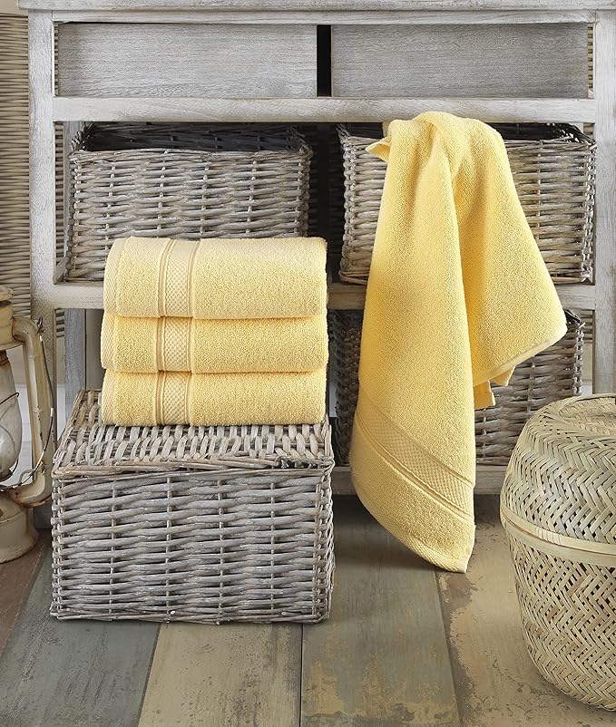NOVA Luxury Linen - Hotel Quality Turkish Towel Set for Bathroom (4 Pcs Hand Towel Set, Sunlight Yellow)