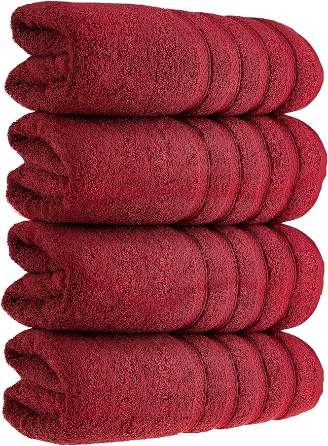 HALLEY Turkish 4 Pack Premium Bath Towels (4 Pieces) 650 GSM Highly Absorbent Super Soft 100% Cotton - 4 Bath Towels (Red)