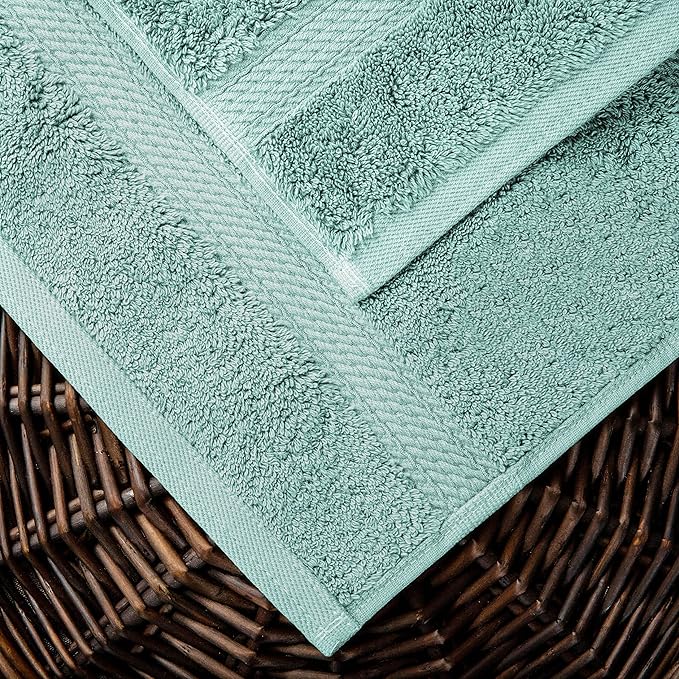 BLUENILEMILLS BNM Egyptian Cotton 2-Piece Towel Set, Includes 2 Bath Towels, Attached Loop for Easy Hanging and Storage, Hotel Quality, Perfect for Bathroom, Gym, Shower Space, or Spa, Sea Foam