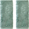 SKL Home Fall/Winter/Christmas Wispy Trees Premium Cotton Blend 2-Piece Hand Towel Set, 500 GSM, Soft & Absorbent Jacquard, Decorative for Bath/Kitchen/Bar & Gift, Sage